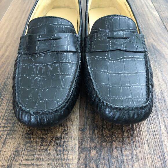 Cole Haan Driving Loafer Penny Loafer Croc Embossed Leather Trillby Size 6 Black - Picture 4 of 14